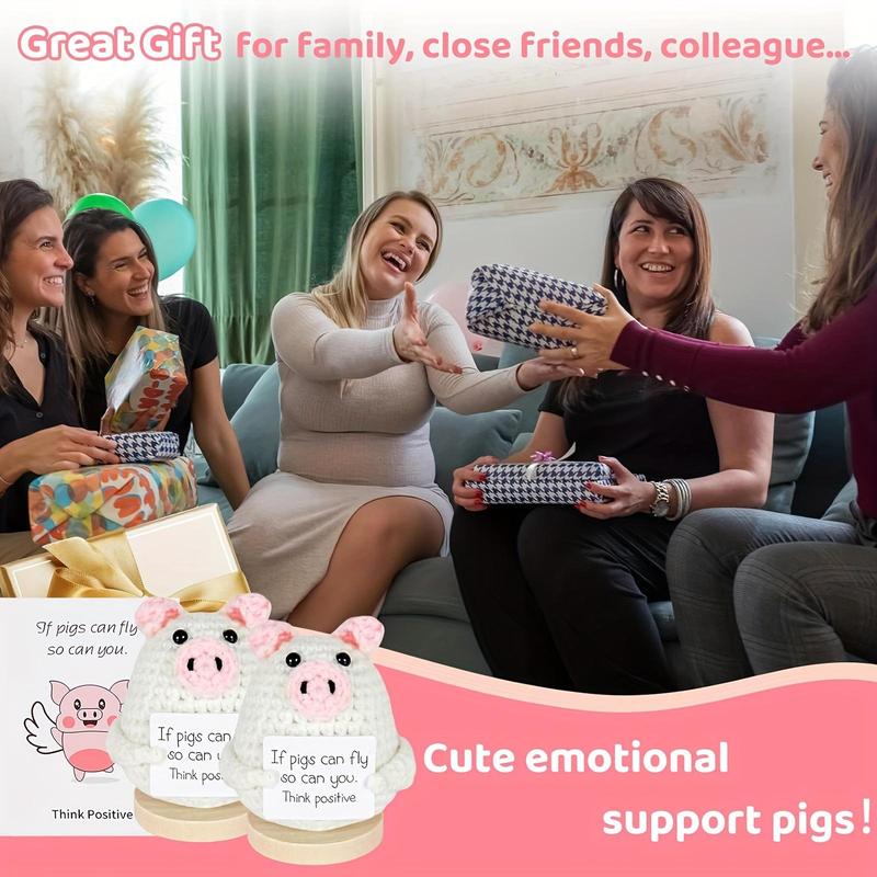 Product Introduction of Cute Piggy Design Crochet Kit, 2 Counts/set Funny Positive Handmade Knitted Crochet Toy, Mini Cute Knitting Doll Gifts with Encouraging Card 5