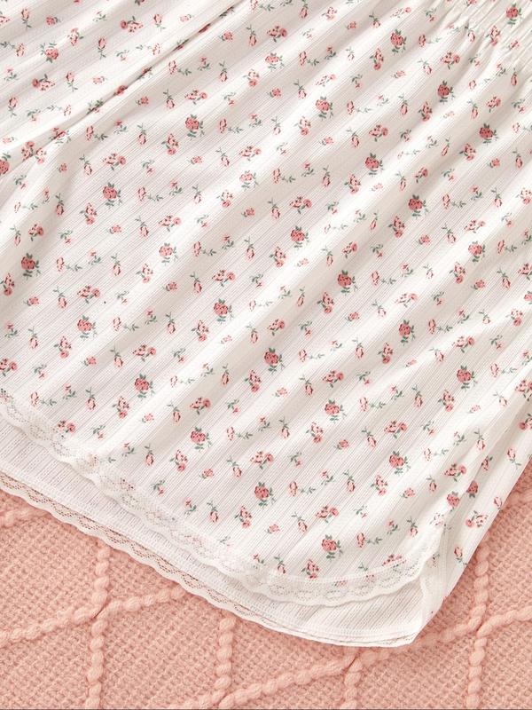Plus Size Ditsy Floral Print Cami Top & Elastic Waist Shorts Pyjama Two-Piece Set, Elegant Comfy Loungewear Set for Women, Women's Sleepwear for All Seasons 4