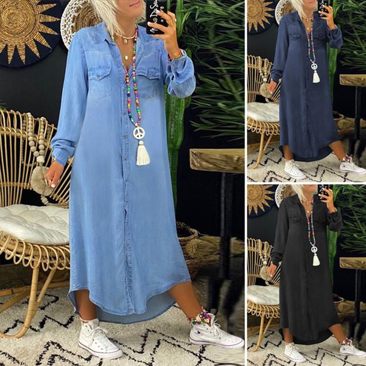 Product Introduction of 2024wish Popular Denim Long Skirts New Blouse Collar Denim Casual Skirt Dress 2