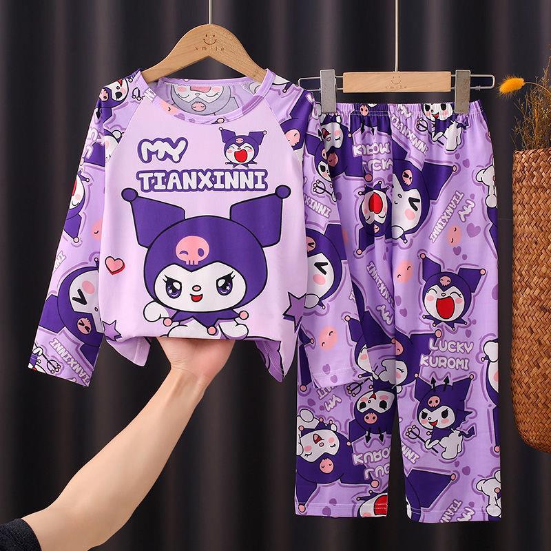 Bộ Đồ Ngủ Trẻ Em, Hàng Mới Về, Mỏng Và Dài Tay, Thích Hợp Cho Mùa Xuân Và Mùa Thu, Cho Bé Gái, Trẻ Em Trung Và Lớn, Thiết Kế Hoạt Hình, Quần Áo Điều Hòa Không Khí, Bộ Quần Áo Mặc Nhà 1