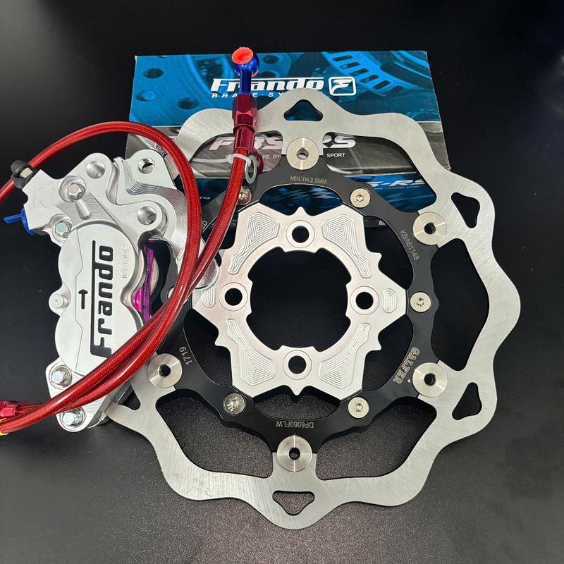 Combo Tiết Kiệm Đĩa KTM 260mm + Heo fando 4 Pis Bạc +Dây Dầu Đỏ + Pát CNC Gắn Cho Các Dòng Xe Thông Dụng