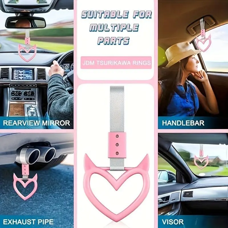 Universal Car Bumper Warning Ring, Portable Car Heart Shaped Handle Strap, Bumper Decoration Accessories for Vehicle, Bus, Truck 4