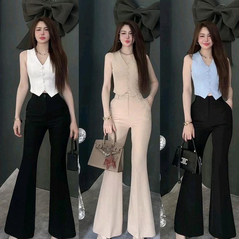 sét áo ghi lê sat nách +  quần ống loe ( dai quần 102 cm) đi tiệc. di làm sang chảnh. Top Nữ Women Ong Nhung Kem 0