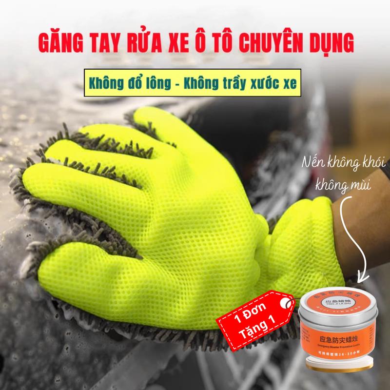 Tặng Nến Găng Tay Rửa Xe Hơi Xe Máy Lông Cừu San Hô Siêu Mềm Dày Dặn Chống Trầy Xước Thấm Nước Phụ Kiện Lau Xe