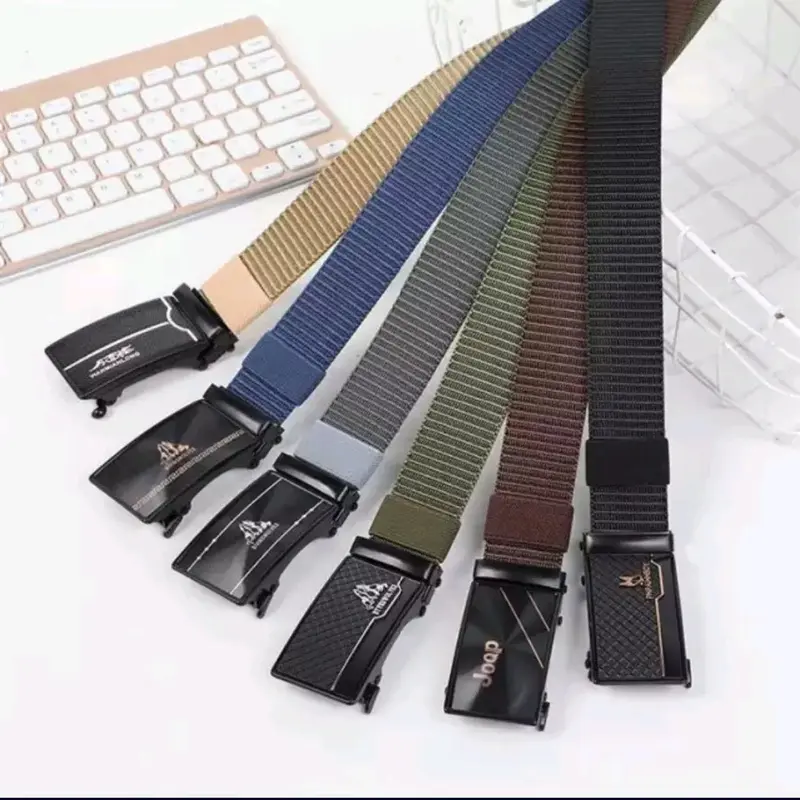 Ikat Pinggang Pria Nylon Kanvas Terbaru dengan Kepala Berbahan Besi - Hitam 8