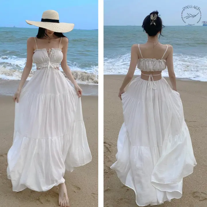 Váy đi biển - Váy 2 dây có mứt ngực dáng maxi chất đũi hở lưng siêu sexy cho các nàng dieuanh_5202