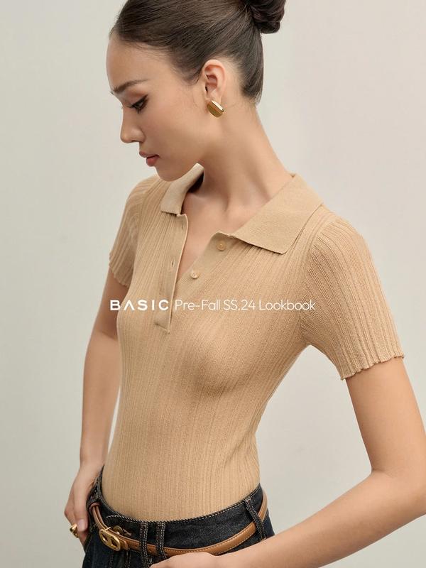 Áo len có cổ tay ngắn dành cho nữ BASIC LINA TOP