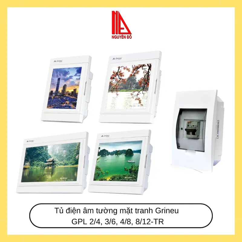 Tủ điện âm tường mặt tranh Grineu GPL 2/4, 3/6, 4/8, 8/12-TR 0
