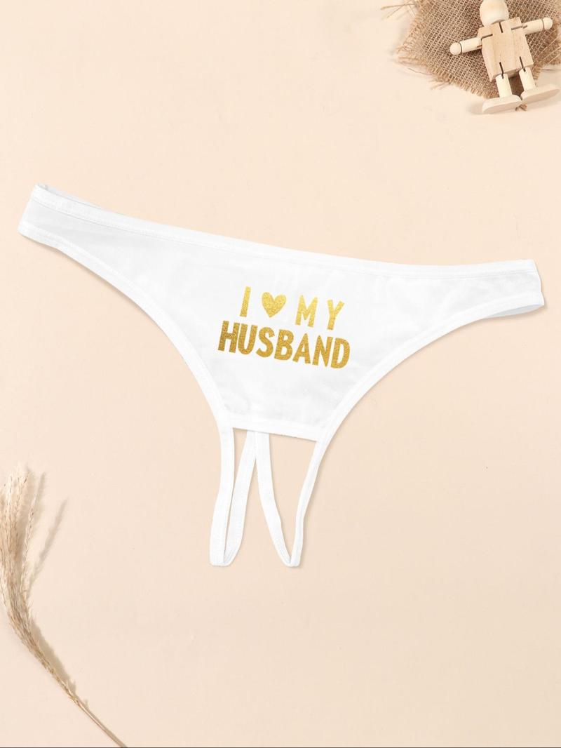 Product Introduction of Women's Letter & Heart Print Thong, Sexy Breathable Comfortable Panty for Daily Wear, Women's Underwear for All Seasons 7