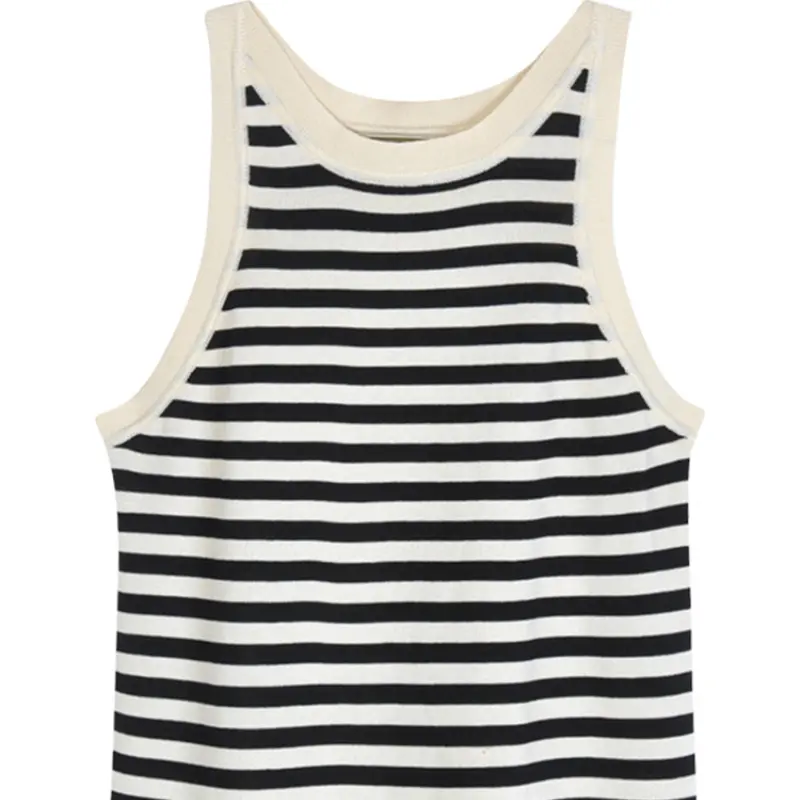 Hot selling striped ice silk knitted vest women's summer slimming short slimming sleeveless top
