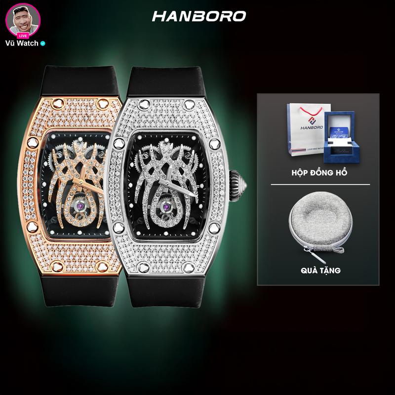 Đồng Hồ HANBORO 975 mặt nhện nữ Chính Hãng [3436] | Tặng kèm bóp đựng động hồ
