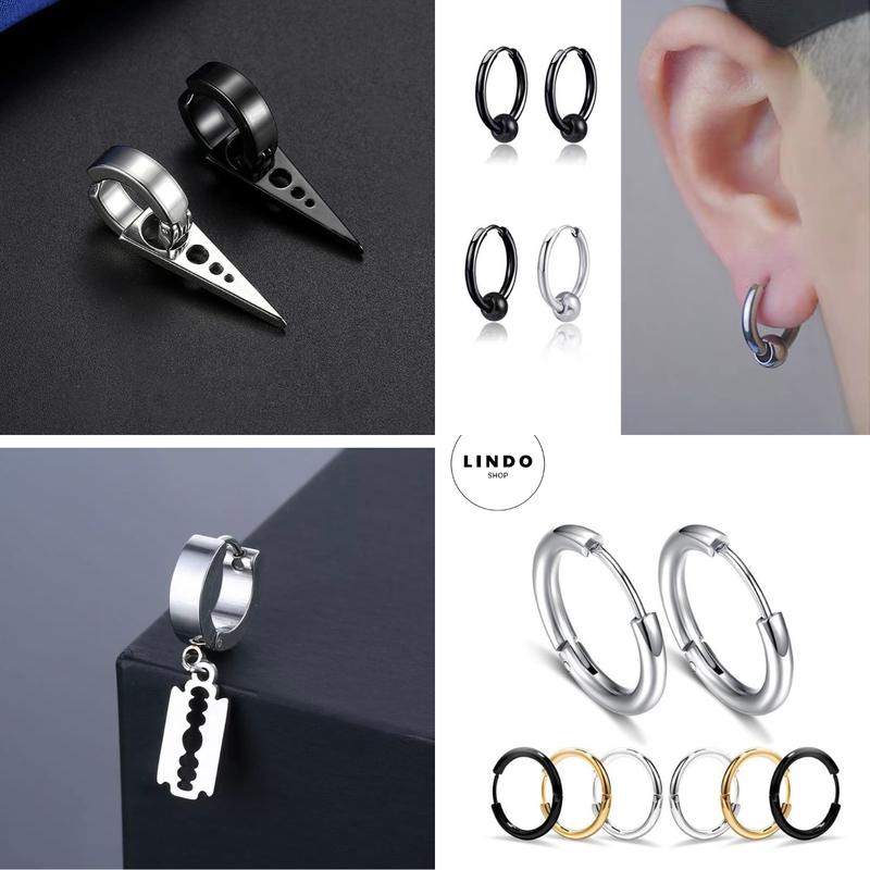 LINDO Bông tai Unisex (1 Chiếc) Bông Tai TiTan Không Đen, Không Gỉ Phong Cách Hàn Quốc Thích Hợp Đeo Nhiều Dịp Khuyên Tai