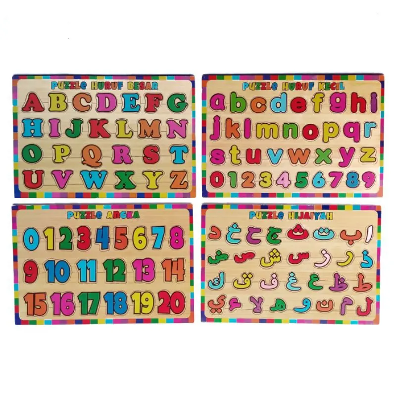 Puzzle BR Warna Huruf Abjad Besar, Huruf Abjad Kecil, Angka dan Hijaiyah