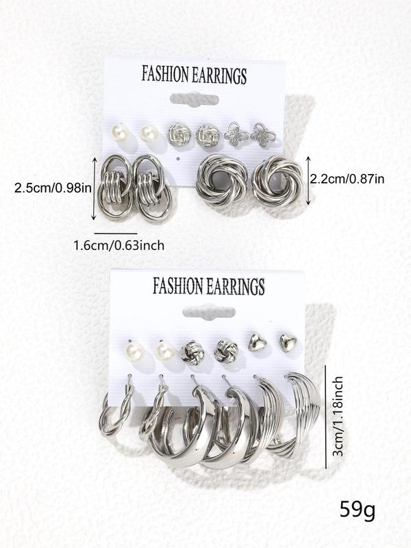 Women's Butterfly & Heart & Twist Earrings, Faux Pearl Decor Earrings for Women & Girls, Luxury Jewelry for Party, Elegant Summer Valentine's Day Gift Accessories, Earring Stacking Set 5