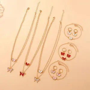 Set Perhiasan Kupu-Kupu Mutiara: Anting Sederhana, Kalung Serbaguna, Cincin Modis, Gelang Indah