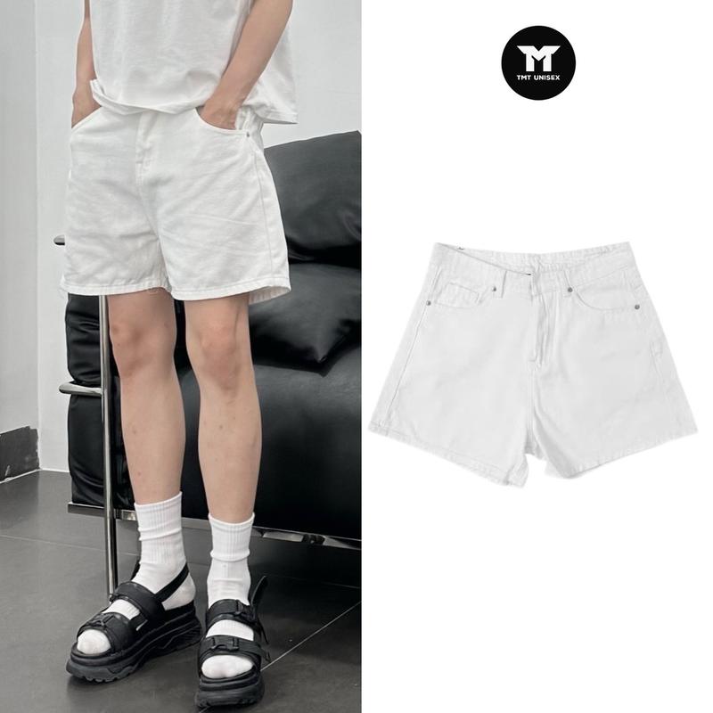 QUẦN SHORT JEANS TRẮNG NAM NỮ - Form Trên Gối, Chất Liệu Jeans Cotton Dày Dặn Có Túi Menswear