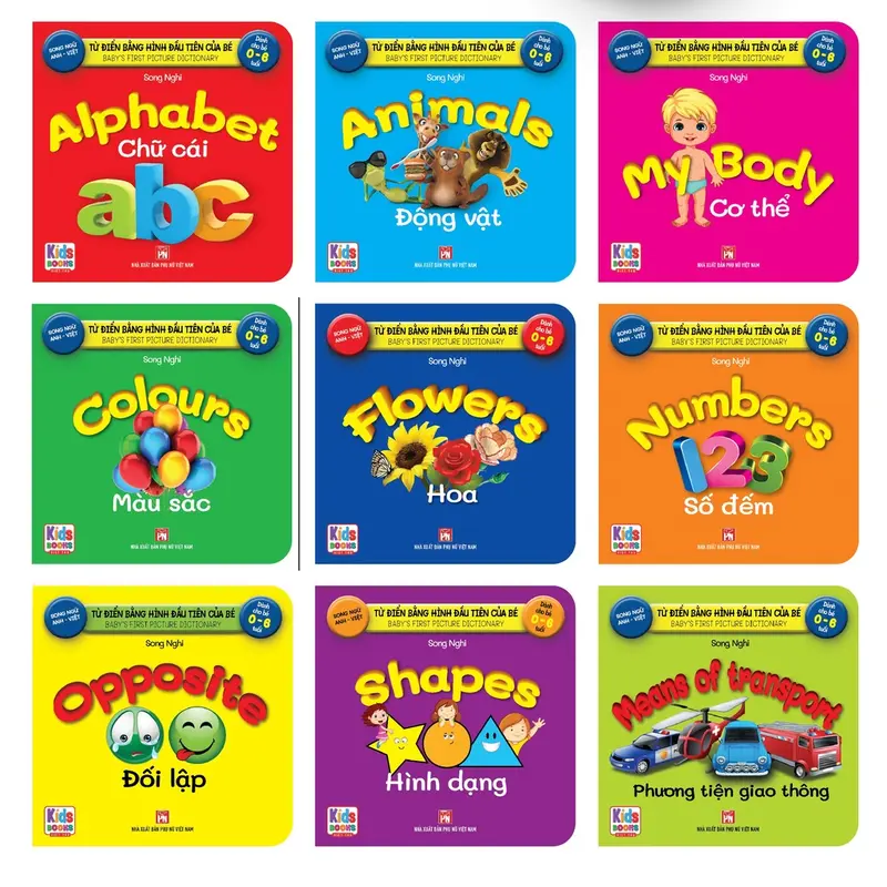 Sách - Combo 9 Quyển Từ Điển Bằng Hình Đầu Tiên Của Bé Từ 0-6 tuổi - Song Ngữ Anh- Việt (Các trang đều là Bìa Cứng) hồng 3
