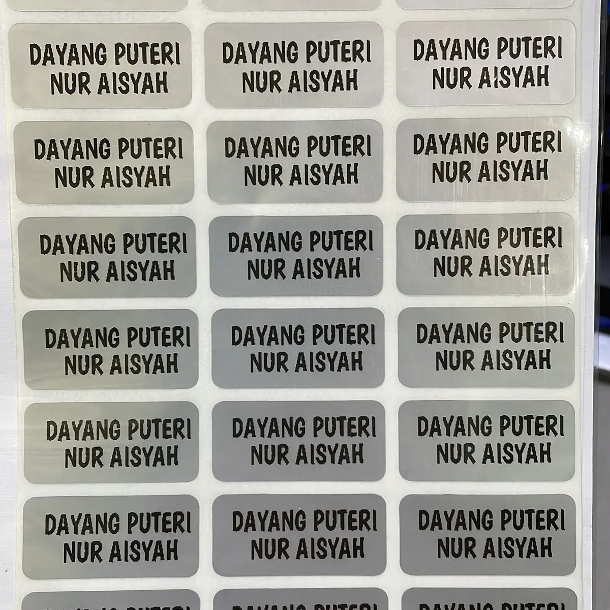 (M) Silver Colour Name Sticker Kalis Air Nama Stiker
