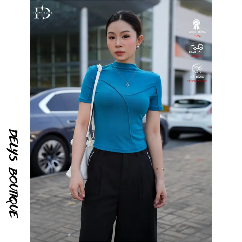 Áo Croptop Nữ Phối Gân Ngắn Tay Nhiều Màu Delys DLAC228 0