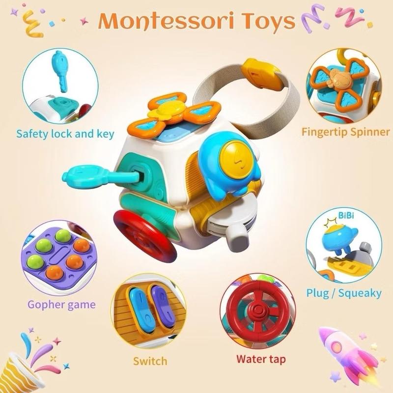Khối bận rộn 10 trong 1 montessori cho bé từ 6M+, đồ chơi BUSY CUBE giúp bé rèn luyện vận động tinh phát triển trí tuệ