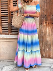 Women's Ombre Print Off Shoulder   Dress, Casual Fashion  Long Dress for Daily Holiday Vacation Wear, Ladies Dress for Summer