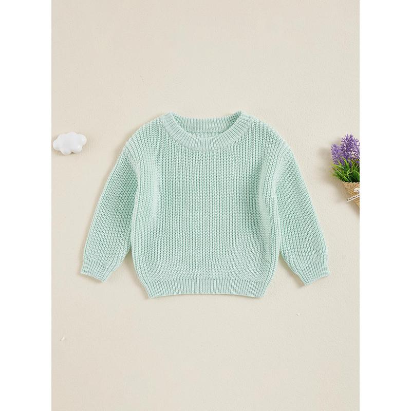 Product Introduction of Little Boy Girl Knit Sweater Solid Color Crew Neck Long Sleeve Pullover Tops for Fall Winter Causal Sweater 42