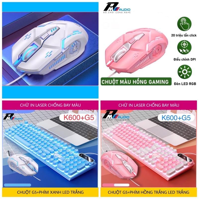 COMBO Bàn Phím Máy Tính Laptop Giả Cơ K600 Có Dây Nút Tròn Led Xuyên Chữ Và Chuột G5 Gaming Led RGB Tự Đổi Màu Điều Chỉnh DPI
