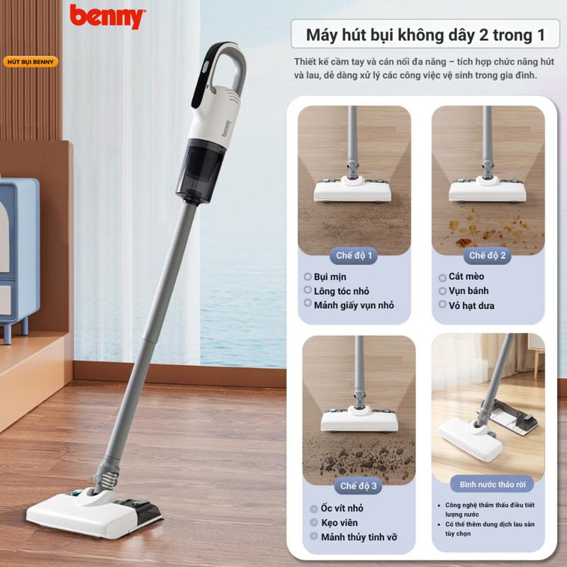 Máy Hút Bụi Kiêm Lau Sàn Không Dây BENNY – 2in1 LC-620 DỌN NHÀ NHANH GỌN, CHUẨN…