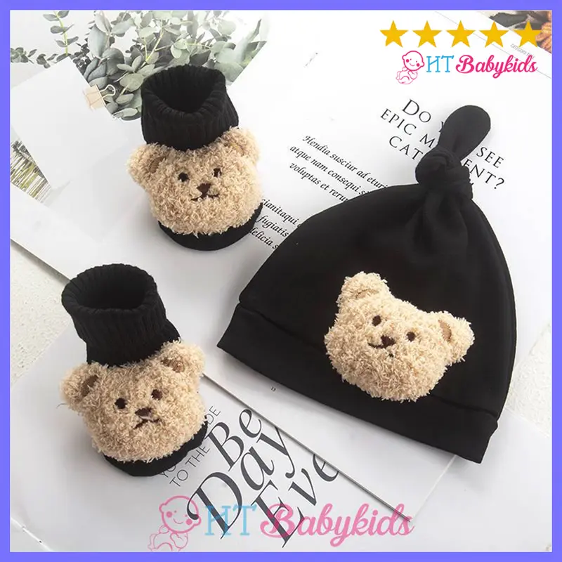 Set Nón Tất Củ Tỏi Gấu Đáng Yêu Cho Bé Trai Bé Gái Phong cách Hàn Quốc 0