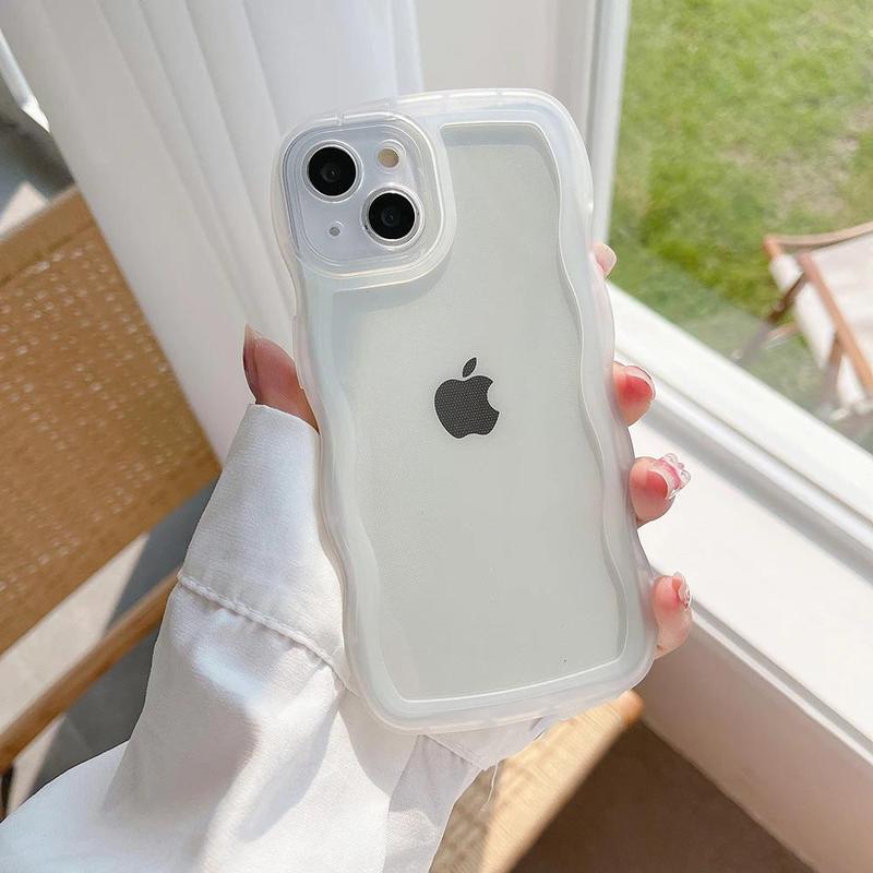 Product Introduction of for iPhone 15 14 13 12 11 Pro Max Mini XS SE 7 8 Plus Case Cute Transparent Curly Wave Hybrid Shockproof Bumper Cover Soft Funda 2