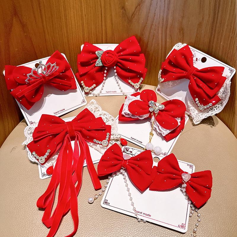 Product Introduction of New Year Red Ribbon Bow Hair Clips For Women Girls Vintage Hairpin Exquisite Headwear Chinese Style Hair Accessories Gifts 13
