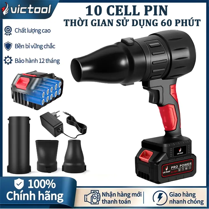 Victool Máy thổi bụi cầm tay, quạt thổi bụi phản lực 6000W máy thổi phản lực không dây, quạt phản lực mini Turbo 1588V Máy thổi bụi phản lực động cơ tua bin pin 10cell phổ thông Makita 0