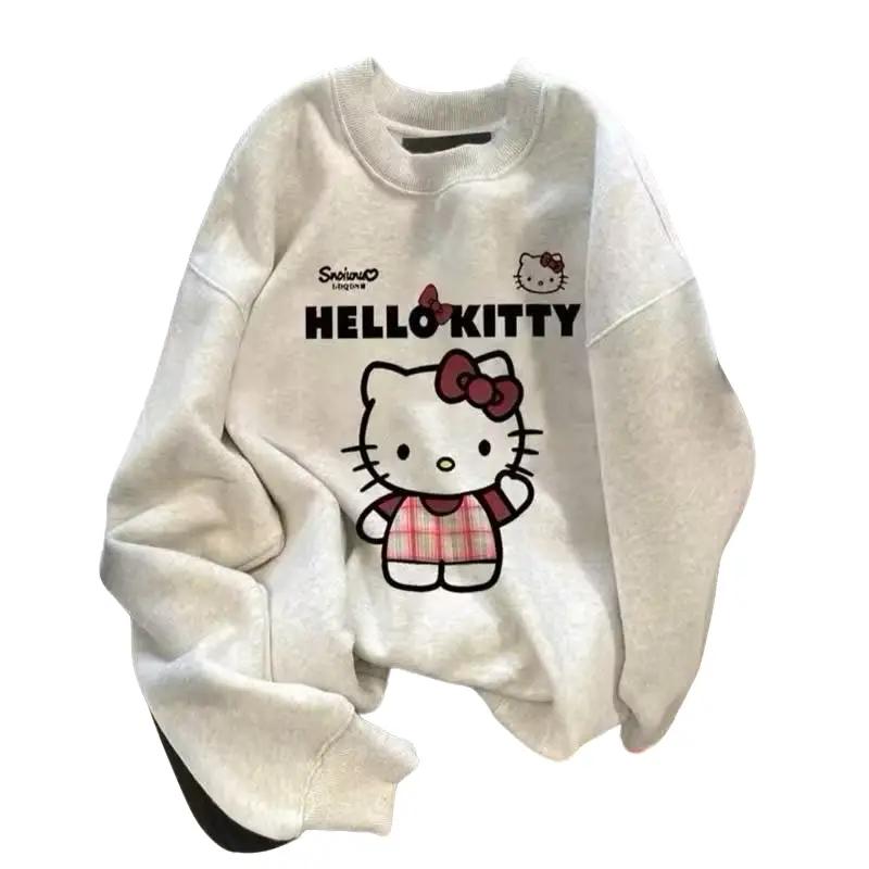 Áo nỉ sweater form rộng chất nỉ cotton hello kitty phong cách hàn quốc hottrend top Nữ Women Hoodie Cổ Tròn Thun