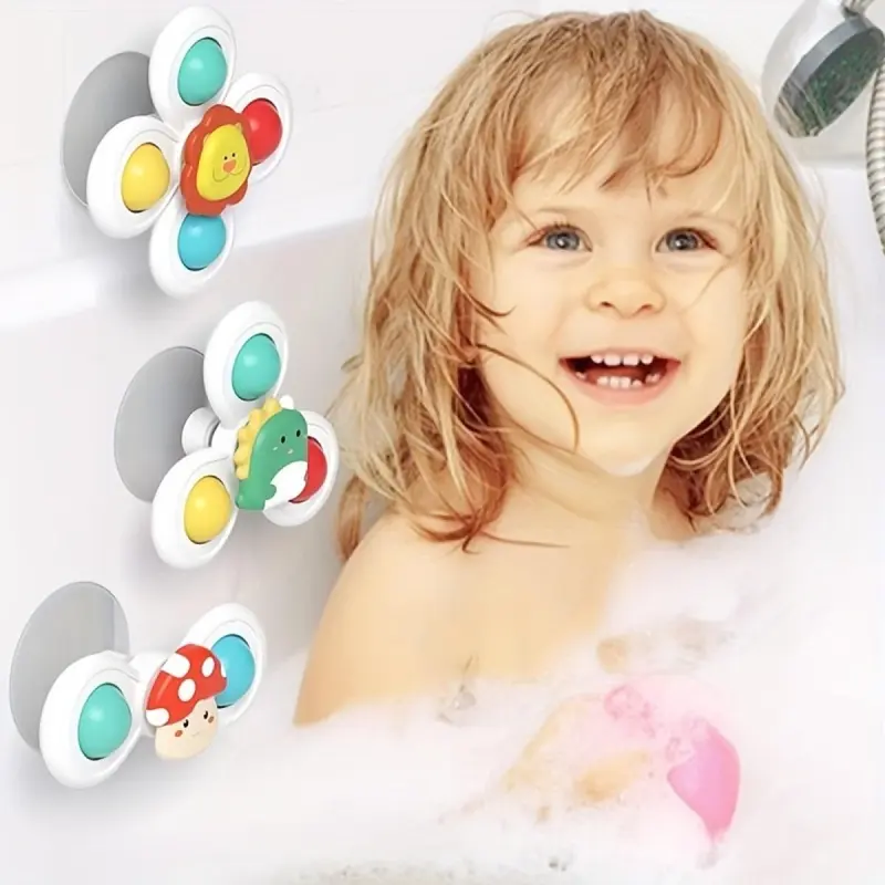 Cartoon Animal Design Suction Cup Spinner Toy, 3 Counts/set Rotating Top Toy, Best Gift Toy 3