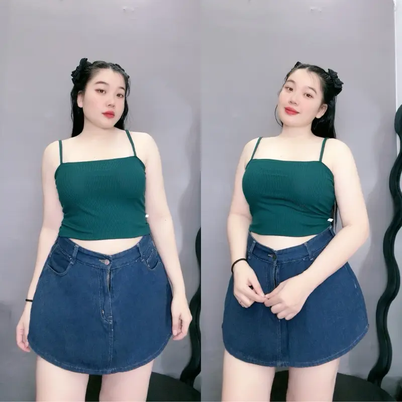 Áo hai dây bigsize nữ dáng áo croptop sành điệu vải thun gân co giãn 50-95kg G118 Women Nhung 2