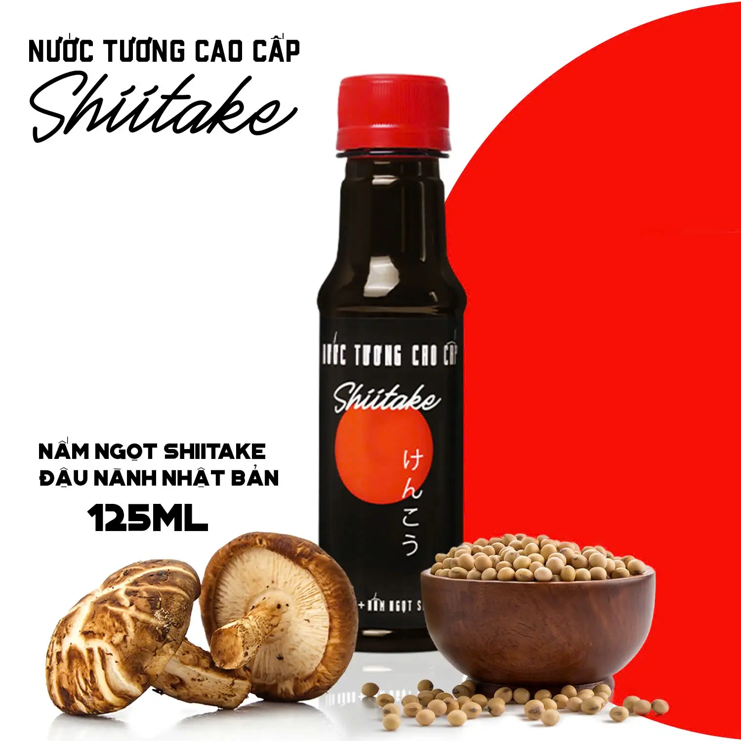 [125ml] Nước tương cao cấp Shiitake lên men tự nhiên từ đậu nành và nấm ngọt Shiitake, chai nhựa 125ml.