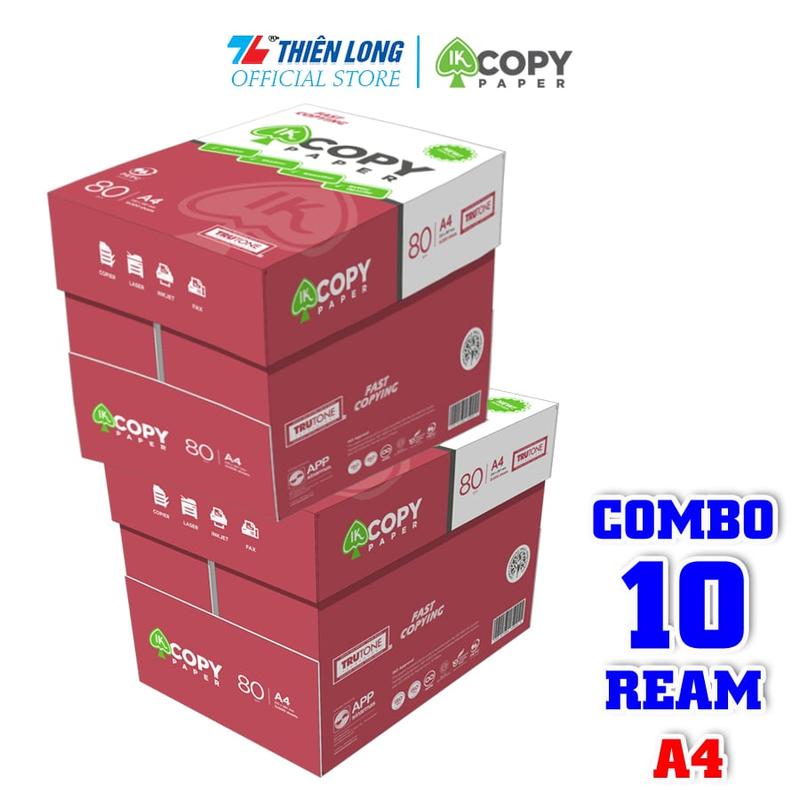 Combo 10 Ream giấy A4 80 gsm IK Copy (500 tờ) - Hàng nhập khẩu Indonesia