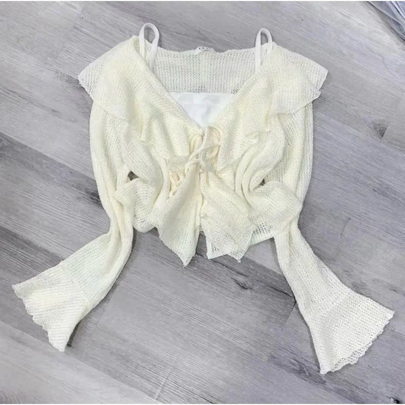 Áo Bèo Nữ Cặp Với Áo Lót trong Chất Liệu Thun lưới không nhăn Voi Kem Top Women