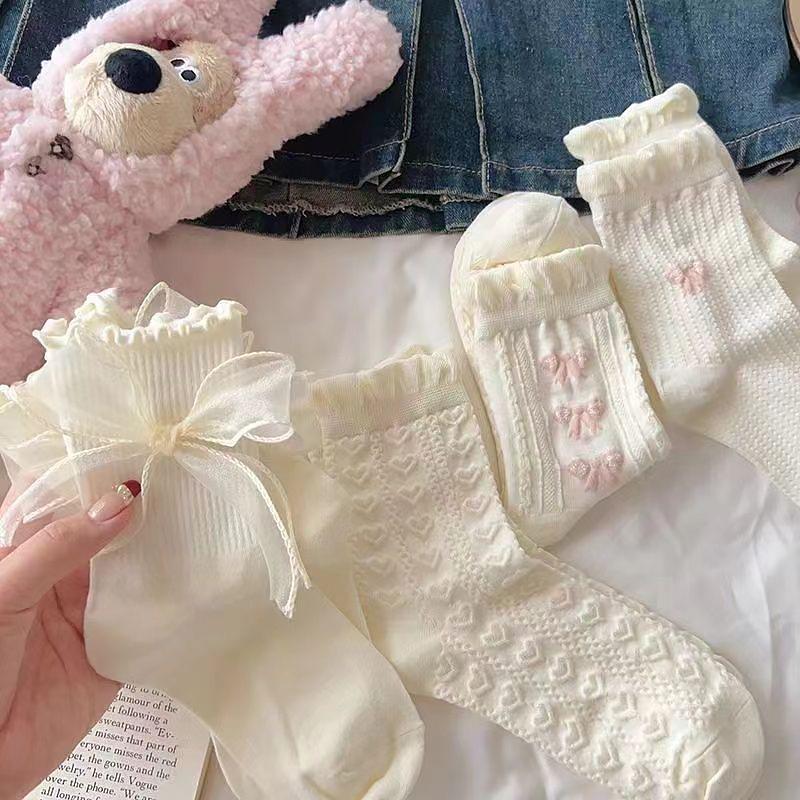 Product Introduction of Tất Lolita, 1 Đôi, Có Nơ, Ống Giữa, Phong Cách Preppy, Tất Công Chúa, Thời Trang Đường Phố JK vớ  da 17