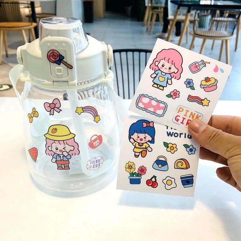 Sticker cute hoạt hình 1k, miếng dán điện thoại, bình nước, mũ bảo hiểm dễ thương