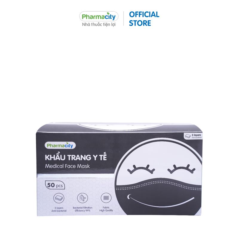 Khẩu trang y tế màu đen 3 lớp Pharmacity chất lượng cao (Hộp 50 cái)