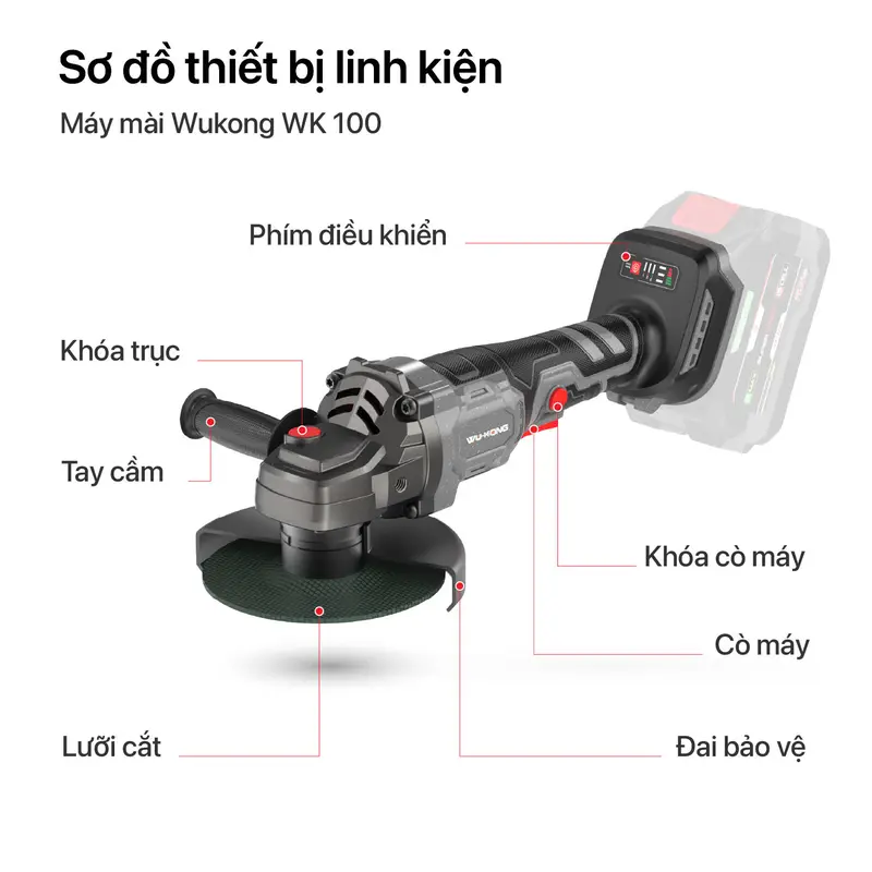 {Tặng 5 đá cắt} Thân máy mài pin Wukong WK100,chống sốc đá,chống khởi động lại. động cơ không chổi than, 3 cấp độ 2