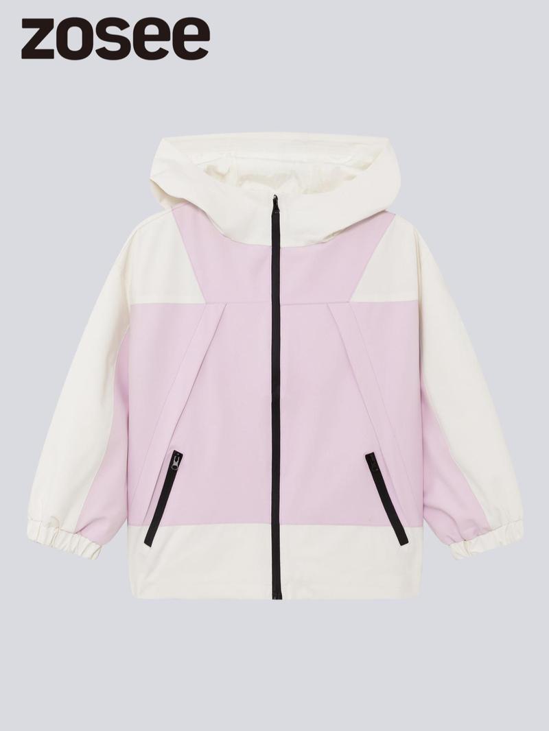 Product Introduction of Girl's Colorblock Zip Up Hooded Jacket, Casual Long Sleeve Pocket Zipper Outerwear for Fall & Winter, Kids Clothes for Daily Wear 6