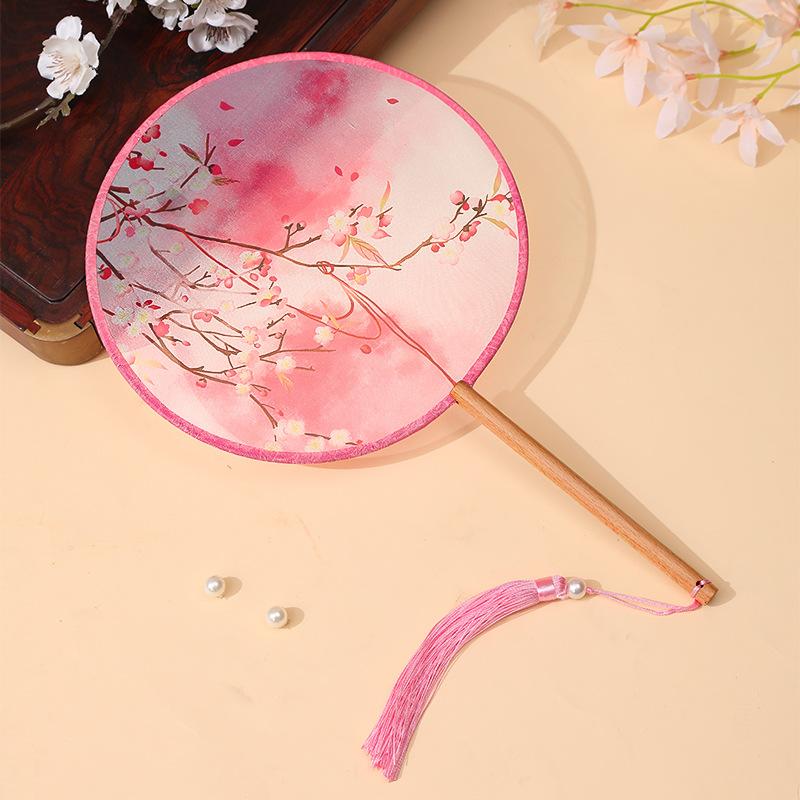 QT1 Quạt cổ trang tròn nhiều họa tiết và màu sắc làm quà tặng phụ kiện xinh xắn có cán cầm tay cosplay Hán Phục Vanikids Decor Decor Phòng
