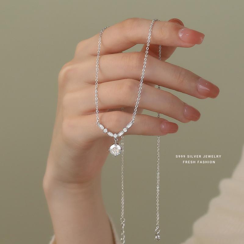 Diamond-embedded Square Earrings Necklace Special Interest Light Luxury Elegant High-grade Clavicle Chain