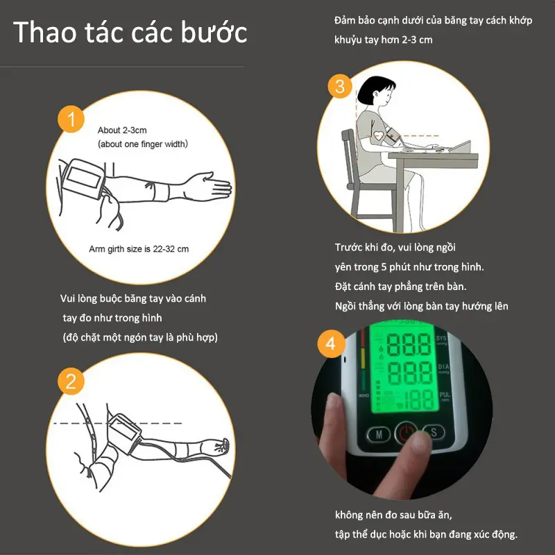 Phát bằng tiếng việt Máy Đo Huyết Áp điện tử máy đo huyết áp cổ tay Đo tự động nhịp tim và huyết áp 4