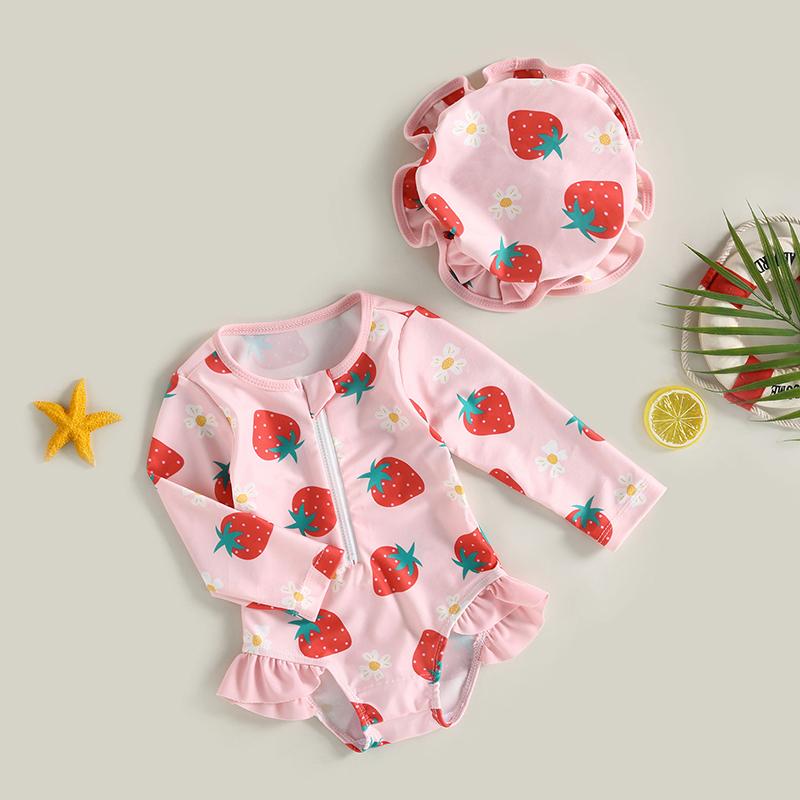 Product Introduction of Đồ Bơi Bảo Vệ Chống Phát Ban Cho Bé Gái Mới Biết Đi, Đồ Bơi Dài Tay In Hình Dâu Tây + Mũ Chống Nắng, Độ Tuổi: 0-3 Tuổi 40