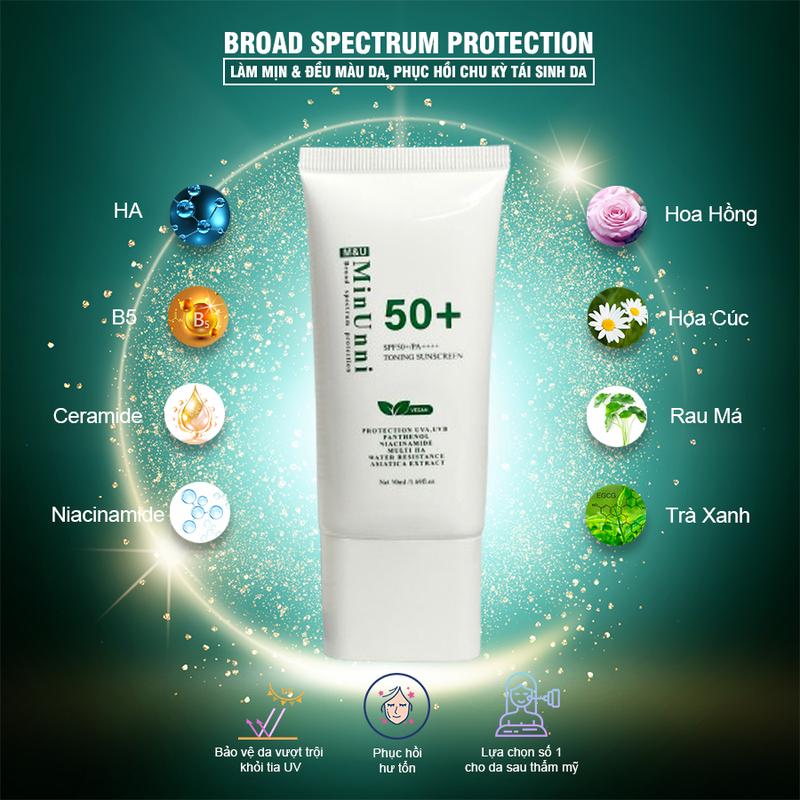 Kem Chống Nắng Vật Lý Nâng Tông Hàn Quốc MinUnni Toning Sunscreen Hỗ Trợ Kiềm Dầu Dưỡng Trắng SPF50+ PA++++