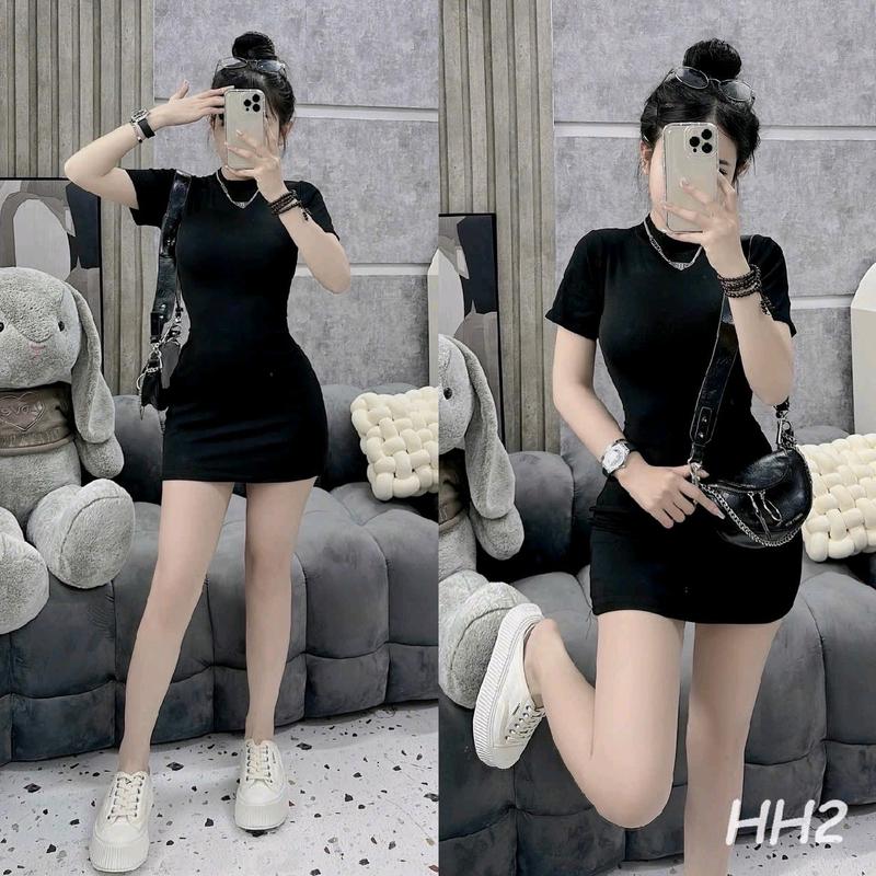 Đầm thun tay ngắn cổ tròn đơn giản thanh lịch 2