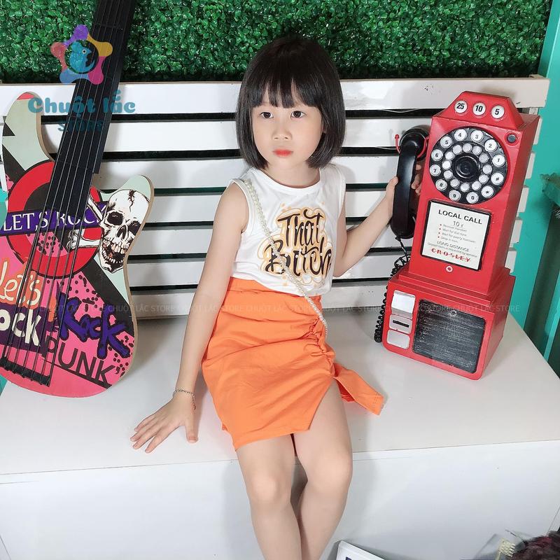 Đầm Bé Gái Sét Đồ Bé Gái Gồm Áo Ba Lỗ Và Chân Váy Xẻ Tà Cá Tính Thun Cotton Dày Dặn 7kg Đến 20kg Màu Hồng Cam Xanh Lá